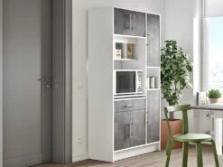 Buffet De Cuisine MADY - 5 Portes & 1 Tiroir - Coloris Blanc Béton -Electroménager Soldes buffet de cuisine 376505