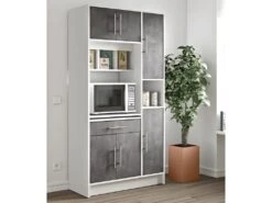 Buffet De Cuisine MADY - 5 Portes & 1 Tiroir - Coloris Blanc Béton -Electroménager Soldes buffet de cuisine 376507