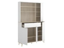 Buffet De Cuisine WAJDI - 4 Portes, 1 Tiroir Et 3 Niches - Blanc Et Chêne -Electroménager Soldes buffet de cuisine 437295