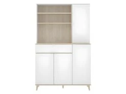 Buffet De Cuisine WAJDI - 4 Portes, 1 Tiroir Et 3 Niches - Blanc Et Chêne -Electroménager Soldes buffet de cuisine 437315