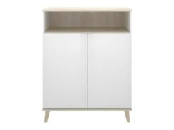 Buffet De Cuisine WAJDI - 2 Portes Et 1 Niche - Blanc Et Chêne -Electroménager Soldes buffet de cuisine 437361