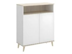 Buffet De Cuisine WAJDI - 2 Portes Et 1 Niche - Blanc Et Chêne -Electroménager Soldes buffet de cuisine 437365