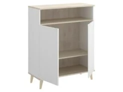 Buffet De Cuisine WAJDI - 2 Portes Et 1 Niche - Blanc Et Chêne -Electroménager Soldes buffet de cuisine 437369