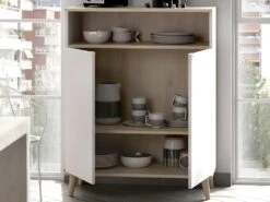 Buffet De Cuisine WAJDI - 2 Portes Et 1 Niche - Blanc Et Chêne -Electroménager Soldes buffet de cuisine 437375