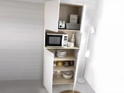 Buffet De Cuisine WAJDI - 4 Portes Et 1 Niche - Blanc Et Chêne -Electroménager Soldes buffet de cuisine 437871