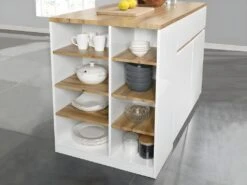 Ilot Central De Cuisine Avec Rangements - Blanc Et Naturel - MEILI -Electroménager Soldes buffet de cuisine 485215