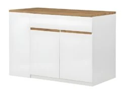Ilot Central De Cuisine Avec Rangements - Blanc Et Naturel - MEILI -Electroménager Soldes buffet de cuisine 485221