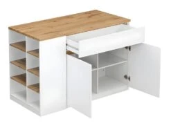 Ilot Central De Cuisine Avec Rangements - Blanc Et Naturel - MEILI -Electroménager Soldes buffet de cuisine 485225