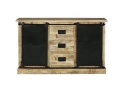 SUMATRA - Buffet 2 Portes 3 Tiroirs Manguier Et Métal Noir