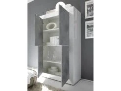 Vaisselier 4 Portes Blanc/Béton Ciré Clair - MATERA -Electroménager Soldes buffet 11127675