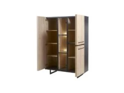 Vaisselier 4 Portes à LEDs Bois Clair/Béton Ciré - OZALEE -Electroménager Soldes buffet 11127755
