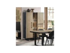 Vaisselier 4 Portes à LEDs Bois Clair/Béton Ciré - OZALEE -Electroménager Soldes buffet 11127757