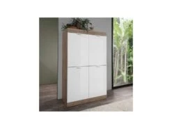 Vaisselier 4 Portes Blanc Laqué Brillant/Chêne Naturel - SPEZIA -Electroménager Soldes buffet 11127811