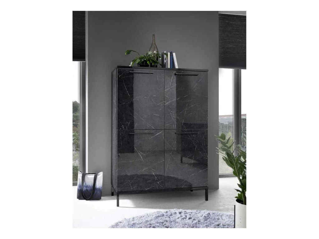 Vaisselier 4 Portes Marbre Noir Brillant - CALABRE 3 Vaisselier 4 Portes Marbre Noir Brillant - CALABRE