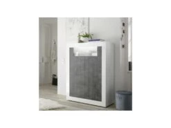 Vaisselier 2 Portes Blanc/Béton Ciré Foncé - LUBIO