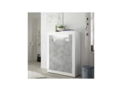 Vaisselier 2 Portes Blanc/Béton Ciré Clair - LUBIO