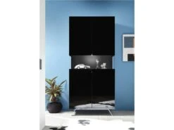 Vaisselier 2 Portes Laqué Noir à LEDs - TARENTE N°1