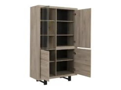 Vaisselier 4 Portes à Leds Chêne Clair/Noir - NINA -Electroménager Soldes buffet 11128303