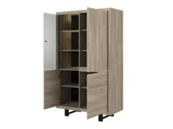 Vaisselier 4 Portes à Leds Chêne Clair/Noir - NINA -Electroménager Soldes buffet 11128305