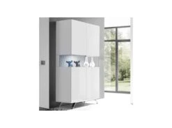 Vaisselier 2 Portes Laqué Blanc à LEDs - TARENTE N°2