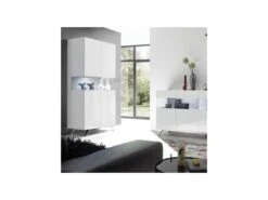 Vaisselier 2 Portes Laqué Blanc à LEDs - TARENTE N°2 -Electroménager Soldes buffet 11128313