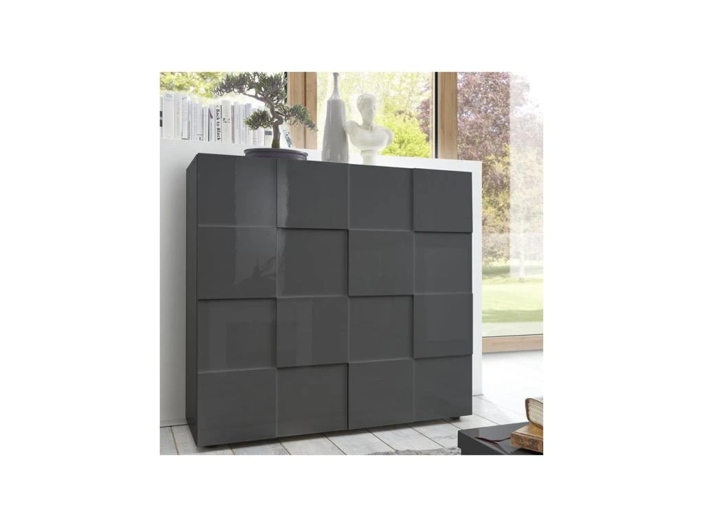 Vaisselier 2 Portes Laqué Gris Brillant - TICATO 3 Vaisselier 2 Portes Laqué Gris Brillant - TICATO