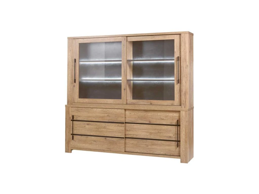 Vaisselier 4 Portes à LED Chêne Miel/Métal - STERA 3 Vaisselier 4 Portes à LED Chêne Miel/Métal - STERA