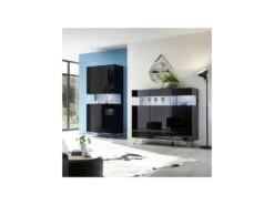 Vaisselier 2 Portes Laqué Noir à LEDs - TARENTE N°2 -Electroménager Soldes buffet 11140341