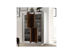 Vaisselier 4 Portes Blanc/Chêne Foncé - RIMINI -Electroménager Soldes buffet 11140369