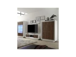 Vaisselier 4 Portes Blanc/Chêne Foncé - RIMINI -Electroménager Soldes buffet 11140371