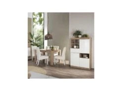Vaisselier 3 Portes 1 Tiroir Blanc Laqué Brillant/Chêne Naturel - SPEZIA -Electroménager Soldes buffet 11140419