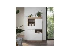 Vaisselier 3 Portes 1 Tiroir Blanc Laqué Brillant/Chêne Naturel - SPEZIA -Electroménager Soldes buffet 11140421