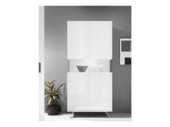 Vaisselier 2 Portes Laqué Blanc à LEDs - TARENTE N°1