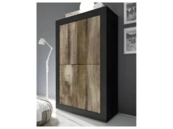 Vaisselier 4 Portes Noir Mat/Bois Fumé - MATERA -Electroménager Soldes buffet 12444043
