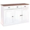 SOCOA - Buffet 3 Portes 3 Tiroirs Bois Massif Vernis Sepia Et Blanc -Electroménager Soldes buffet 12599095