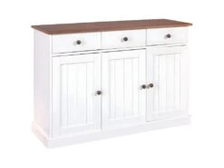 SOCOA - Buffet 3 Portes 3 Tiroirs Bois Massif Vernis Sepia Et Blanc