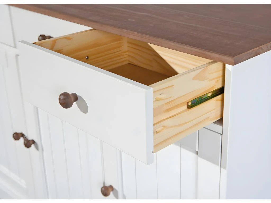 SOCOA - Buffet 3 Portes 3 Tiroirs Bois Massif Vernis Sepia Et Blanc 6 SOCOA - Buffet 3 Portes 3 Tiroirs Bois Massif Vernis Sepia Et Blanc – Image 4