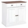 SOCOA - Buffet 2 Portes 2 Tiroirs Bois Massif Vernis Sepia Et Blanc