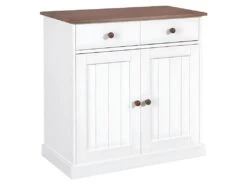 SOCOA - Buffet 2 Portes 2 Tiroirs Bois Massif Vernis Sepia Et Blanc