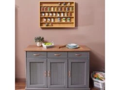 MELINA - Pack Buffet 3 Portes + Vitrine Murale Aspect Hêtre