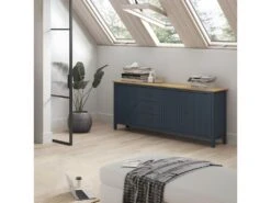 TINA - Buffet Bas 3 Portes 3 Tiroirs Bois Ciré Et Bleu Pétrole 8 TINA - Buffet Bas 3 Portes 3 Tiroirs Bois Ciré Et Bleu Pétrole -Electroménager Soldes buffet 13029875