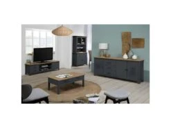 TINA - Buffet Bas 3 Portes 3 Tiroirs Bois Ciré Et Bleu Pétrole 10 TINA - Buffet Bas 3 Portes 3 Tiroirs Bois Ciré Et Bleu Pétrole -Electroménager Soldes buffet 13029879