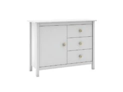 DAVA - Meuble De Rangement 1 Porte 3 Tiroirs En Pin Massif Blanc