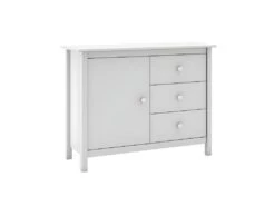 DAVA - Meuble De Rangement 1 Porte 3 Tiroirs En Pin Massif Blanc -Electroménager Soldes buffet 13029887