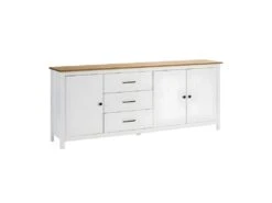 TINA - Buffet Bas 3 Portes 3 Tiroirs Bois Ciré Et Blanc