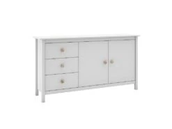 DAVA - Buffet L.130cm 2 Portes 3 Tiroirs En Pin Massif Blanc