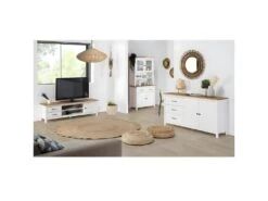 TINA - Buffet Bas 2 Portes 3 Tiroirs Bois Ciré Et Blanc -Electroménager Soldes buffet 13143421