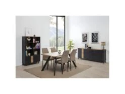 NAIPA - Buffet 3 Portes 3 Tiroirs Effet Chêne Noir Et Naturel -Electroménager Soldes buffet 13837307
