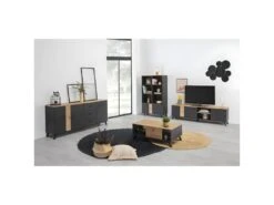 NAIPA - Buffet 3 Portes 3 Tiroirs Effet Chêne Noir Et Naturel -Electroménager Soldes buffet 13837309