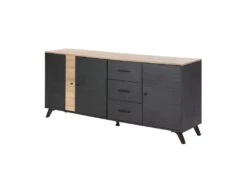 NAIPA - Buffet 3 Portes 3 Tiroirs Effet Chêne Noir Et Naturel -Electroménager Soldes buffet 13837311